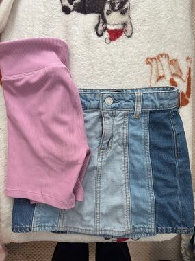 GAP Light Blue Denim Skirt and pink Nike shorts size 7/8 girl